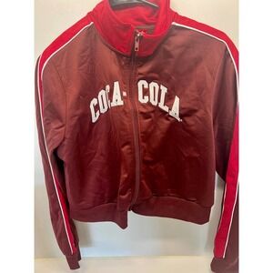 Women's Coca-Cola Graphic Burgundy Red Zip Up Crop Track Jacket Size Medium